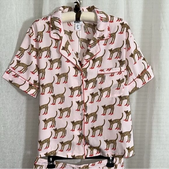 Bouffants & Broken Hearts XL Pink Animal Leopard Red Stilettos Print PJ Set - Picture 4 of 16